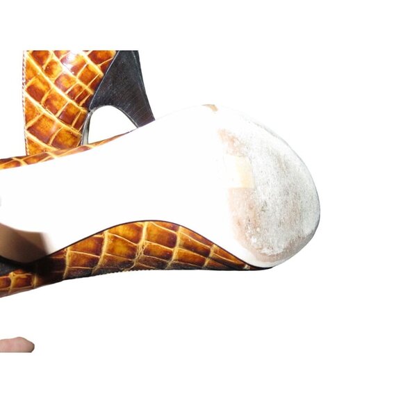 Giuseppe Zanotti Brown Croc Embossed Italian Leather Peep Toe Pumps 37.5 or 7.5 - Picture 10 of 13